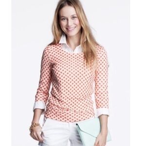 J. Crew Sweater 100% Merino Wool. Tan Background with Red Little Cherries Print.